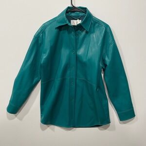 BABATON Empress‎ Green Faux Leather Button Down Shirt Jacket XS